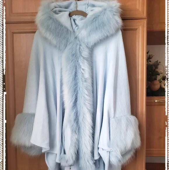 COPY - NWT Hooded Cape- faux fur trimmed